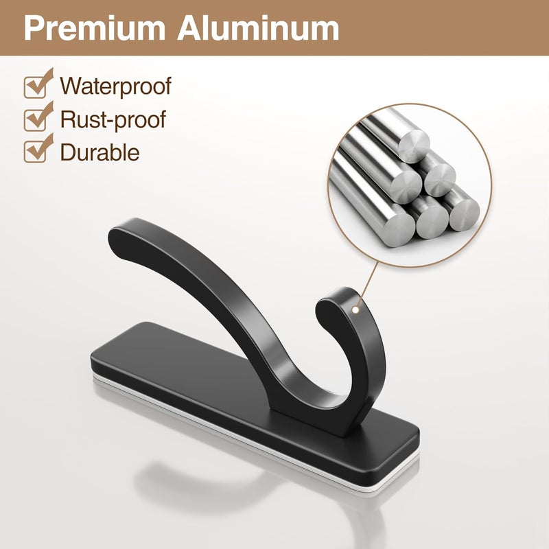 pickpiff Adhesive Wall Hooks for Towels - Sticky Hook Hanging Heavy Duty (13lb), Hanger for Door, Bathroom, Dorm, Closet - for Coats, Purse, Bag, Robe - No Damage to Wall - Black 6 Pack - Image 5